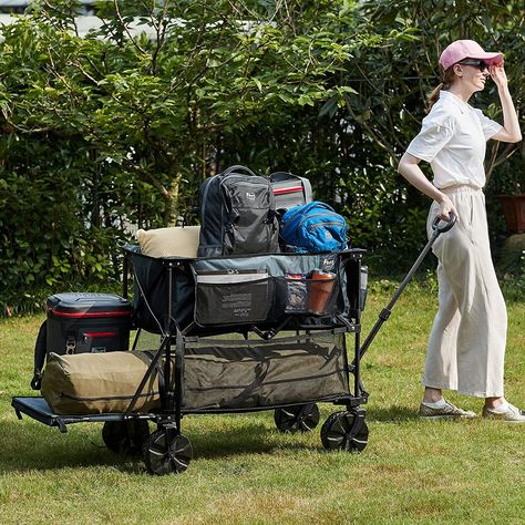 TIMBER RIDGE Folding Double Decker Wagon, Heavy Duty Collapsible Wagon Cart with 54" Lower Decker, All-Terrain Big Wheels for Camping, Sports, Shopping, Garden and Beach, Support Up to 225lbs, Blue Collapsible Wagon, Wagon Cart, Sports Wagon, Bicycle Trailer, Blue Patio, Folding Wagon, Big Wheels, Big Wheel, Lawn Garden