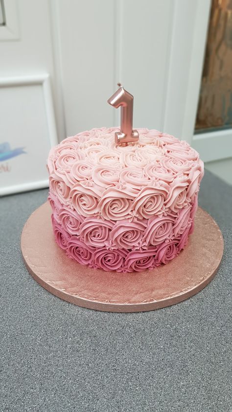 Rose Gold First Birthday Cake, Ombre Rosette Cake, Cake 1st Birthday, Girls First Birthday Cake, Photoshoot Background, Onederful Birthday, First Birthday Cupcakes, Gold First Birthday, Rosette Cake