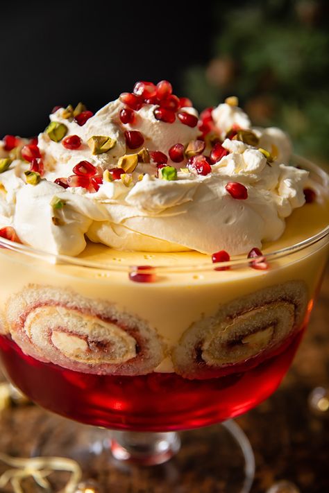 Prepare a traditional English trifle for dessert this Christmas. A true showstopper that is made mostly using cupboard staples. Easy recipe to make ahead. English Christmas Desserts, English Trifle Recipe, Traditional Trifle, Traditional English Trifle, English Dessert Recipes, Trifle Bowl Desserts, Christmas Trifle Recipes, Trifle Bowl Recipes, English Trifle