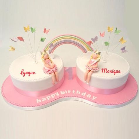 Write Name on Happy Birthday Pink Cake For Twins Sister Cake Designs For Twins, Birthday Cake Ideas For Twins, Happy Birthday Twin Sister, Happy Birthday Wishes Girl, Birthday Wishes For Twins, 1st Birthday Cake Designs, Birthday Cake Designs, Birthday Wishes Girl, Twin Birthday Cakes