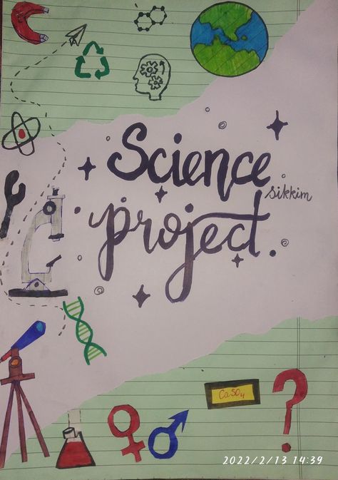 Science Holiday Homework Cover Page, Science Project Front Page, Science Project Front Page Ideas, Front Page Decoration, Project Front Page, Boarders Designs, Science Assignment, Boarders Designs For Projects, Project Cover