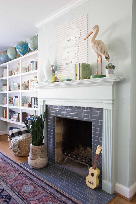 Tile On Brick Fireplace, Classic Fireplace Tile, Diy Tile Fireplace Makeover, Diy Tile Fireplace, Tile Fireplace Makeover, Tiled Fireplaces, Tile Makeover, Victorian Fireplace Tiles, Rental Makeover