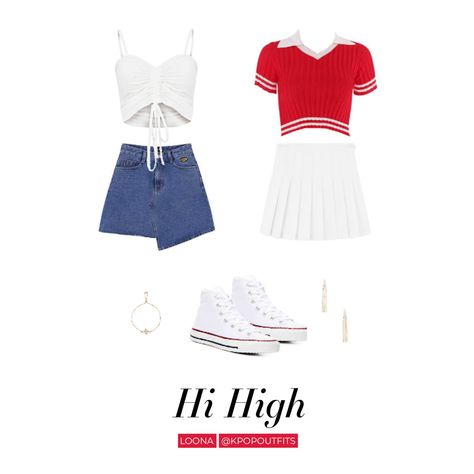 “Outfits inspired by “Hi High” by LOONA (Click for better quality) ” Want to know where to buy these pieces? Click here and here MASTERLIST Korean Fashion Ideas, Random Outfits, Group Outfits, Monochromatic Fashion, Fashion Dictionary, Aesthetic Streetwear, Dance Cover, Stage Outfit, Concert Outfits