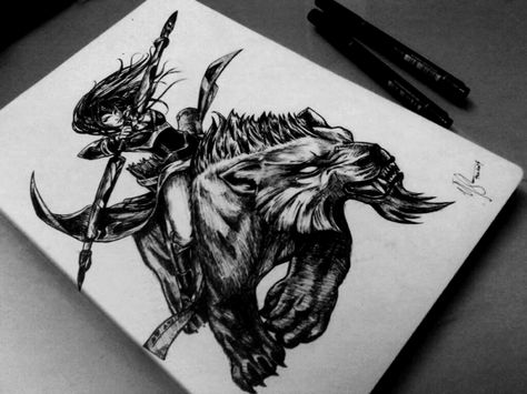 Dota2 Sketch - Mirana by azuremizt Wendigo Tattoo, Rabbit Tattoos, Tattoo Master, Wolf Tattoo Design, Creepy Tattoos, Spooky Tattoos, Tattoo Desings, Dark Art Tattoo, Tattoo Art Drawings