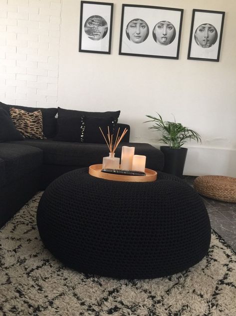 Pouf Ottoman Diy, Modern Bean Bag Chairs, Round Ottoman Coffee Table, Large Round Ottoman, Oversized Bean Bag Chairs, Pouf Seating, Modern Bean Bags, Knitted Ottoman, Knitted Pouffe