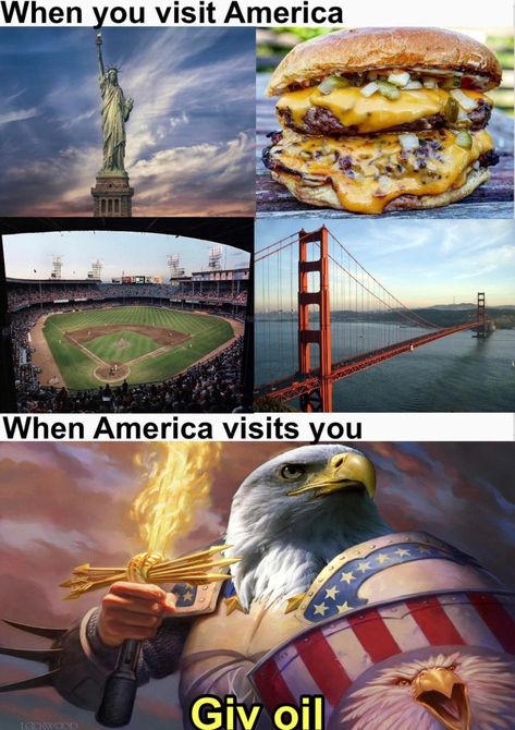 when-you-visit-when-it-visits-you-meme-america-giv-oil America Memes Funny, American Meme, Historical Humor, America Memes, Military Memes, History Jokes, History Humor, Fandom Funny, Very Funny Pictures