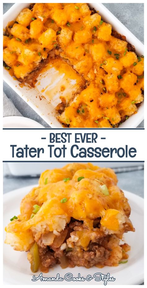 Crockpot Tater Tot Casserole With Ground Beef, Tator Tot Casserole Healthier, Tator Tot Hot Dish Recipe, Tatie Tot Hot Dish, Tarot Tot Hot Dish, Tator Tot Recipes Easy, Casserole Tater Tot Recipes, Best Tator Tot Casserole Ever, Tatar Tot Hot Dish