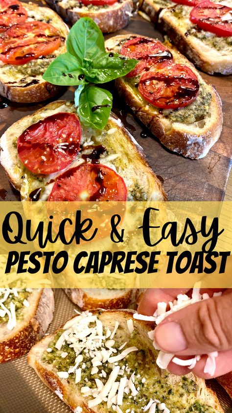 This quick and easy pesto caprese toast for dinner is perfect for these late summer nights. Light and crisp with fresh sliced tomatoes and a walnut pesto straight from the garden. Make this for dinner tonight, ready in under 30 minutes! Pesto Caprese Toast, Pesto Tomato Toast, Toast For Dinner, Caprese Toast, Late Summer Nights, Tomato Toast, Sliced Tomatoes, Easy Weekday Meals, Walnut Pesto