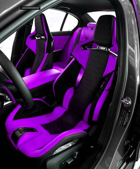 Purple Car Seats, Car Mods Interior Purple, Black And Purple Car Interior, Purple Car Interior, Purple Challenger, Purple Car Accessories, Purple Seat Covers, Purple Mustang, Purple Jeep