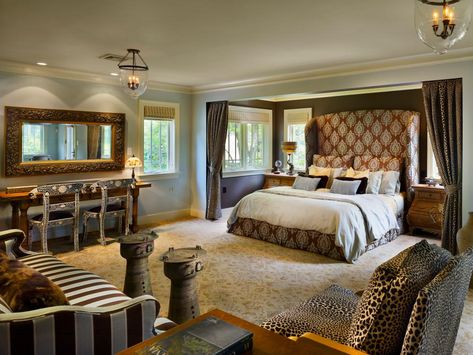 Stylish, Sexy Bedrooms | HGTV Couple Bedroom Design, African Bedroom, Safari Bedroom, Africa Decor, Eclectic Bedroom Design, Romantic Bedroom Design, American Bedroom, Couple Room, Luxury Bedroom Decor