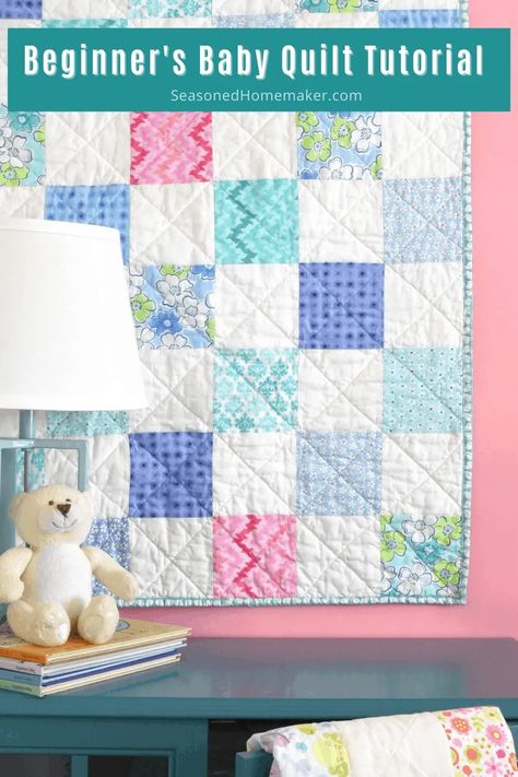 15+ Free Baby Quilt Patterns - The Seasoned Homemaker® Diy Baby Quilt For Beginners, Free Baby Quilt Patterns Printables, Easy Baby Quilts For Beginners, Baby Quilts Patterns Free, Charm Pack Baby Quilt, Easy Baby Quilt, Baby Quilts Easy, Baby Quilts To Make, Free Baby Quilt Patterns