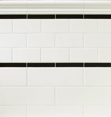 Why not use two different tile sizes for your subway tile brick pattern, and inlay a pencil tile, appropriately sized of course. Black And White Tile, Arizona Tile, Led Shower Head, White Bathroom Tiles, Primary Suite, White Subway Tiles, Backsplash Kitchen, White Backsplash, Black And White Tiles