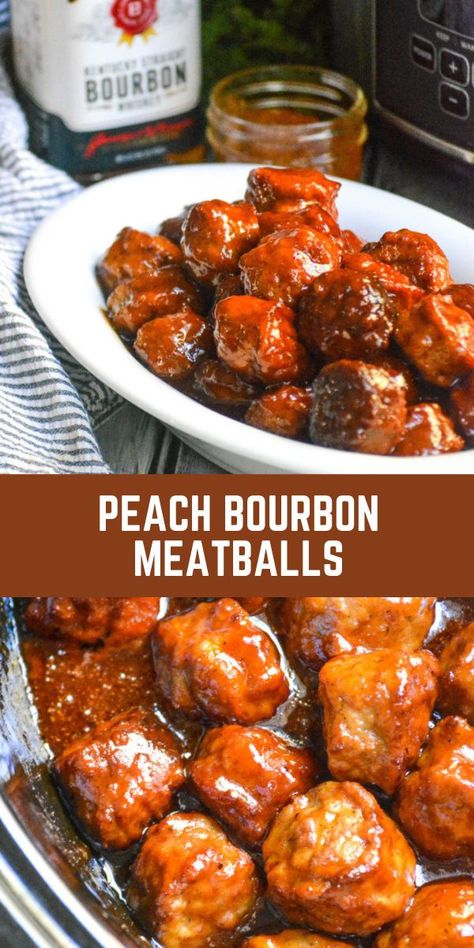 Bourbon Meatballs, Peach Bourbon, Bourbon Recipes, Meatball Dinner, Appetizer Meatballs, Meatball Recipes Easy, Tailgate Food, Meatballs Recipe, Beef Recipes Easy