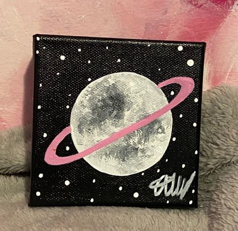 Saturn Moon Canvas Painting | Etsy Painting Ideas On Canvas Trees, Painting Ideas On Canvas Tutorials, Tiny Canvas Painting Ideas, Moon Canvas Painting, Acrylic Painting Ideas On Canvas, Canvas Board Painting, Design Art Nouveau, Moon Canvas, Black Canvas Paintings