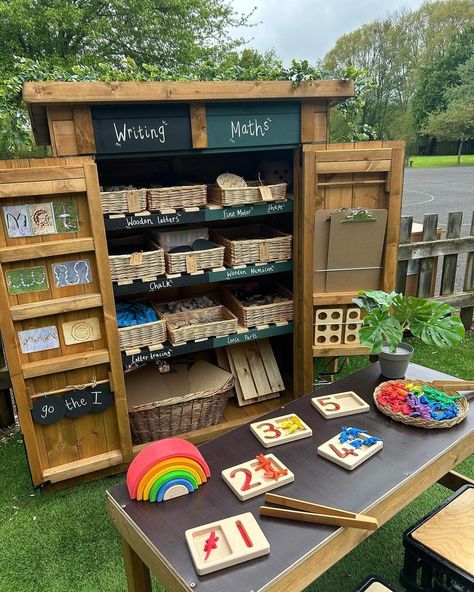 Another wonderful outdoor revamp featuring our Curriculum Combi Shed 🥳 Repost from @miss_e_early_years • Maths & Writing Combi Shed 🤎 I have finally finished setting up our new shed from @cosydirect 🤎 This is going to be such a fantastic addition to our outside space! 🤩 when we were looking at resources to revamp, this was number 1 on our wish list! Everything inside can be used for indoor provision and activities too 🤎 we feel very lucky to finally have these amazing resources after man... Early Years Outside Area Ideas, Eyfs Outdoor Maths Shed, Early Years Garden Ideas Outdoor Areas, Outdoor Continuous Provision Year 1, Ks1 Outdoor Area Ideas, Outdoor Maths Eyfs, Outdoor Provision Ks1, Outdoor Provision Eyfs, Eyfs Outdoor Area On A Budget