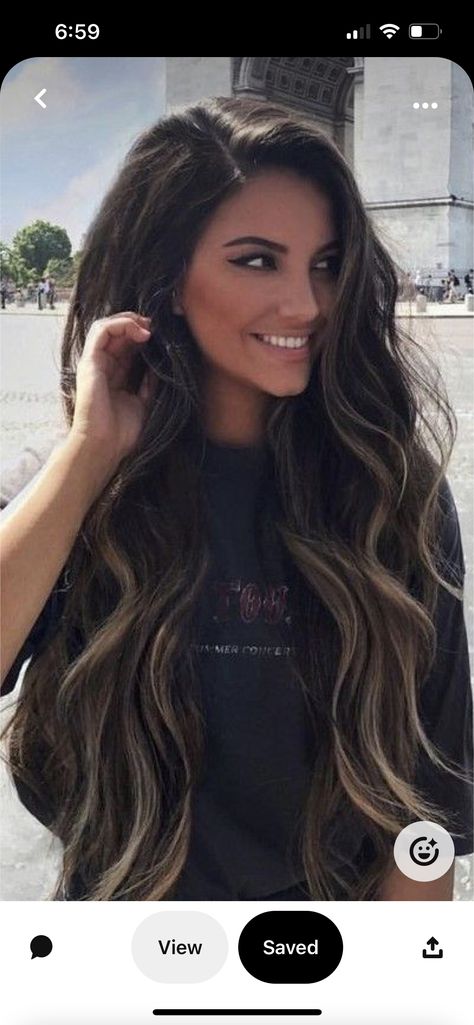 Hair Color For Side Part, Female Half Sleeve Tattoo Upper Arm, Black Hair With Babylights, Brunette Extensions, Dark Brown Hair Extensions, Dark Brunette Hair, Haute Hair, Brunette Hair With Highlights, Gorgeous Hair Color