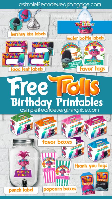 Trolls Printables Free, Trolls Themed Birthday Party, Diy Trolls Birthday Party, Troll Party Theme, Coloring Printables, Trolls Party, Hungry Caterpillar Birthday, Trolls Birthday Party, 5 Birthday