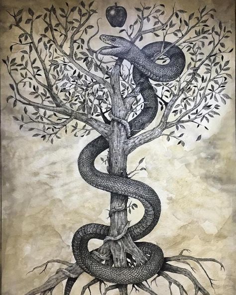 Snake Garden Of Eden, Adam And Eve Tattoo Forbidden Fruit, Adam And Eve Tattoo, Mother Hekate, Garden Of Eden Tattoo, Eden Tattoo, Tattoo Cobra, Eve Tattoo, Fallen Angel Tattoo