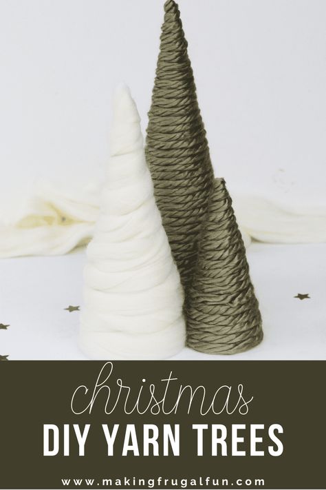 Yarn Christmas Tree Diy, Diy Xmas Ornaments, Handmade Christmas Presents, Yarn Trees, Boho Christmas Decor, Group Crafts, Christmas Yarn, Diy Yarn, Tabletop Christmas Tree