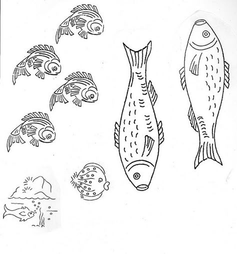 Fish Embroidery Pattern, Fish Embroidery Designs, Embroidery Fish, Animal Embroidery Patterns, Fish Embroidery, Drawings Ideas, Embroidery Template, Fish Drawings, Embroidery Transfers