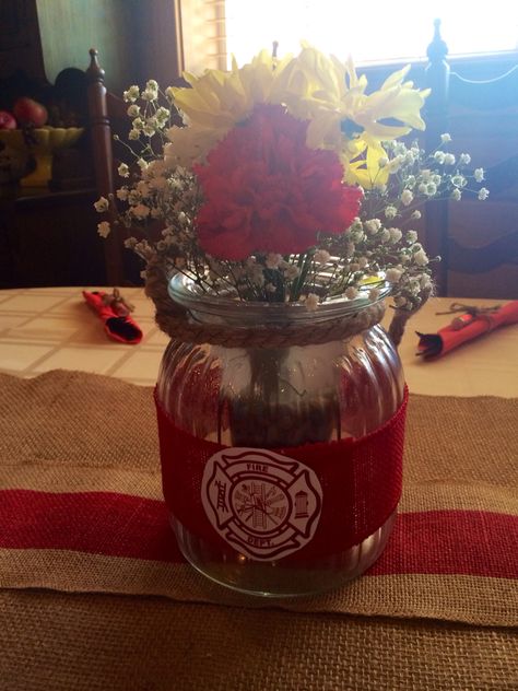 Firefighter Table Decorations, Fireman Centerpiece Ideas, Firefighter Centerpieces, First Responders Appreciation Table Decorations, Firefighter Wedding Centerpieces, Fire Retirement Party, Firefighter Centerpiece Ideas, Fireman Table Decorations, Fire Banquet Decorations