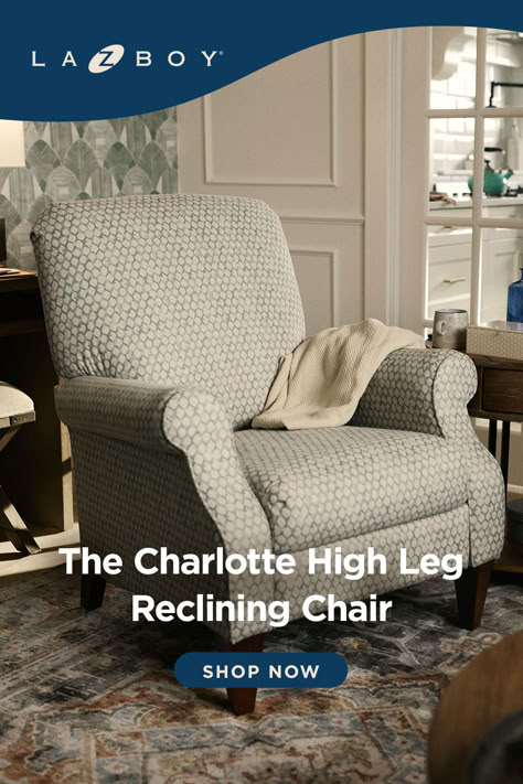 Get your scroll on, your nap on, or your recline on, all from the Charlotte High Leg Reclining Chair.It’s comfy and ready for some much-earned lazy time. Recliners In Living Room Ideas, Living Room Furniture Inspiration, Living Room Furniture Arrangement Ideas, Styles Living Room, Long Narrow Living Room, Furniture Arrangement Ideas, Home Furniture Living Room, Layout Living Room, Living Room Furniture Ideas