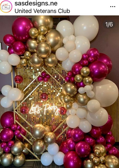 Gold And Fuschia Party, Fuschia Party Decorations, Simple Wedding Arch, Surprise 50th Birthday Party, Gold Birthday Decorations, 40th Birthday Party Decorations, Rose Fushia, Simple Birthday Decorations, Deco Rose