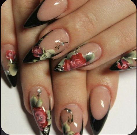 Rose Nails Design, Early 2000 Nails, Red Rose Nails, Betty Boop Nails, Roses Nails, Really Cute Nails, Rose Nails, Soft Nails, Nail Jewelry