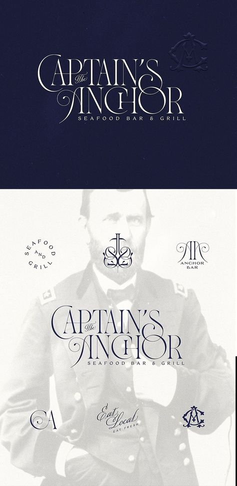 A delicate business card design by Stayc Sinclair for The Captain's Anchor, a seafood restaurant soon to ‘rock the boat’ in Airlie Beach. #logo #logotype #logodesign #brandinspiration #branddesign #typography #graphicdesign #typeface #wordmark #logomark Business Card Gallery, Rock The Boat, Restaurant Identity, Beach Logo, Anchor Logo, Business Card Design Inspiration, Airlie Beach, Word Mark Logo, Restaurant Logo Design