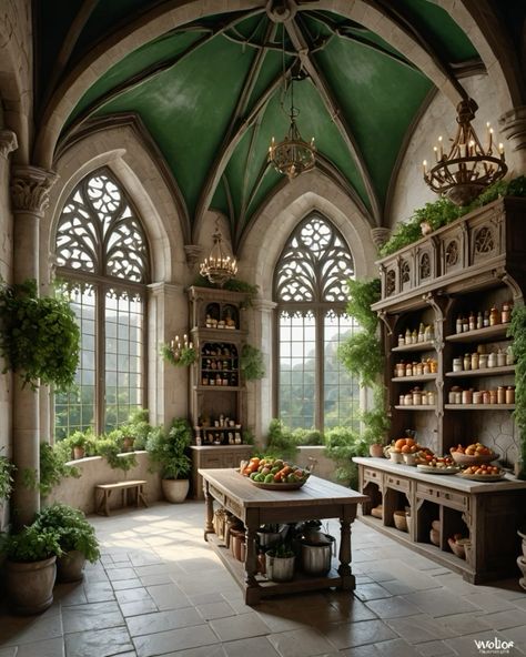 Huge Kitchen Aesthetic, Fantasy Castle Kitchen, Castle Kitchen Aesthetic, Fairytale Kitchen, Fantasy Schools, Castle Aesthetic Interior, Castle Kitchen, Castle Kitchens, Cabin In The Forest