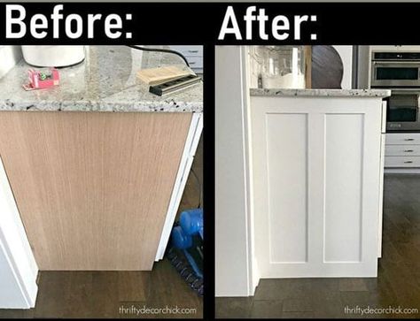 Kitchen Cabinets End Panels, Hacienda Kitchen, Upper Kitchen Cabinets, Kitchen Cabinets Ideas, Cabinets Ideas, Diy Kitchen Renovation, Shaker Style Doors, Built In Furniture, Kitchen Cabinets Makeover