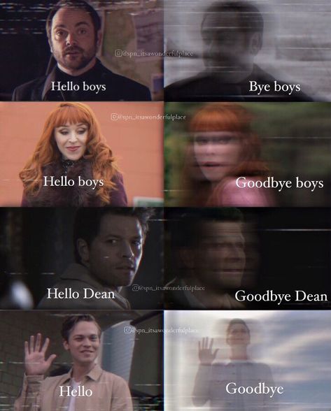 Goodbye Crowley Rowena Castiel Jack Spn Memes, Photo Tag, Supernatural Pictures, Boy Bye, Supernatural Destiel, Winchester Boys, Supernatural Memes, Supernatural Funny, Supernatural Cast