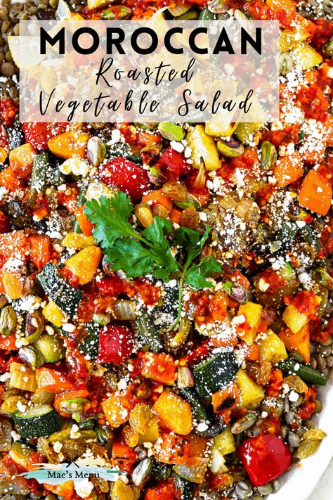 Moroccan Recipe, Moroccan Vegetables, Moroccan Salad, Roasted Vegetable Salad, Vegetable Salad Recipes, Easy Vegetarian Dinner, Roasted Vegetable Recipes, Dinner Salad, Vegetarian Main Dishes