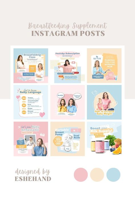 . Beautiful and engaging designs to promote your breastfeeding supplements on #Cute_Instagram_Templates #Fun_Instagram_Feed #Design_Instagram_Posts #Instagram_Post_Design Cute Instagram Templates, Fun Instagram Feed, Breastfeeding Supplements, Instagram Post Design, Instagram Branding Design, Instagram Feed Planner, Instagram Feed Layout, Social Media Branding Design, Desain Editorial