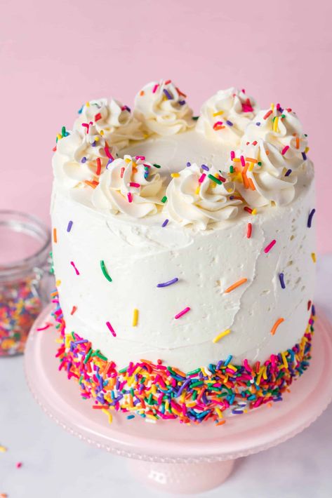 White Sprinkle Cake, Simple Funfetti Cake, Funfetti Layer Cake, Rainbow Sprinkle Cake, Rainbow Sprinkle Cakes, Sprinkles Birthday Cake, Italian Cream Cakes, Colorful Desserts, Confetti Cake