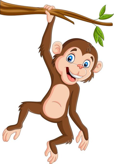 Cartoon monkey hanging in tree branch Monkey In The Tree, Animated Monkey Cartoon, Monkey Hanging From Tree Drawing, Monkey Cartoon Drawing, Monkey Hanging From Tree, Jungle Wall Painting, Monkey Animation, Monkeys Cartoon, Animated Monkey