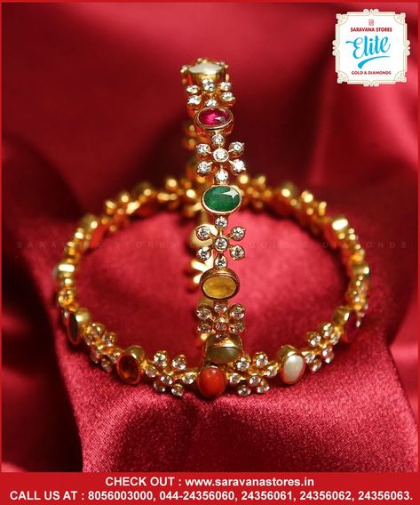 Navaratna Bangles, Pearl Bangles Gold, Simple Bridal Jewelry, Gold Earrings For Kids, Geometric Bangle, Bridal Diamond Necklace, Gold Bangles For Women, Diamond Bangles, Diamond Bracelet Design