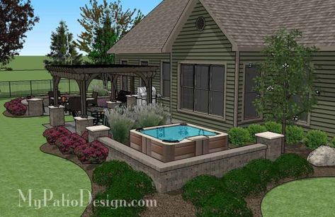 Diy Patio Ideas, Hot Tub Patio, Patio Plans, Backyard Layout, Patio Layout, Patio Pergola, Hot Tub Backyard, Outdoor Patio Designs, Outdoor Remodel