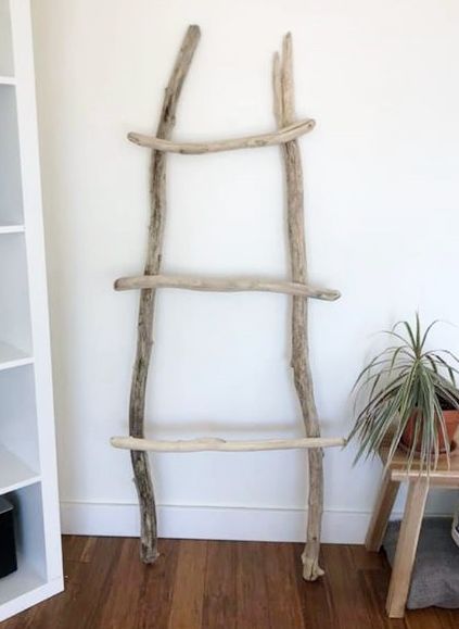 Driftwood Ladder Diy, Driftwood Projects Unique, Driftwood Ladder, Driftwood Shelves, Driftwood Shelf, Diy Driftwood, Shelf Inspiration, Craft Shed, Shelves Ideas