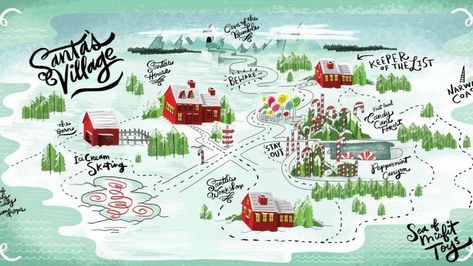 North Pole Map, North Pole Village, Santa Claus Drawing, Village Drawing, Christmas Fair Ideas, Santa Claus Village, Santa North Pole, Village Map, Santa's Village