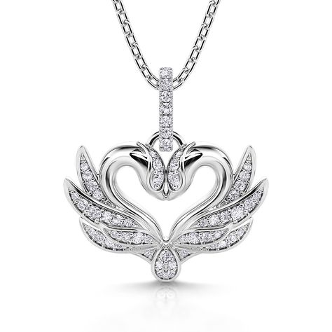 The pendant features two swans nestling tenderly together, creating an intimate scene. Their wings are decorated with sparkling gems, adding a touch of divine light between them. The swans' foreheads touch to form a heart shape, which reflects the close union of hearts. Give this symbol of devotion and let the embrace of the swan be an eternity in your journey together. Embrace the magic of love with this mesmerizing piece and witness the everlasting beautiful connection between you.Carat Weight Two Swans, Swan Jewelry, Divine Light, The Embrace, Classic Necklace, Swan Lake, Necklace Online, Simple Jewelry, Sterling Silver Necklace