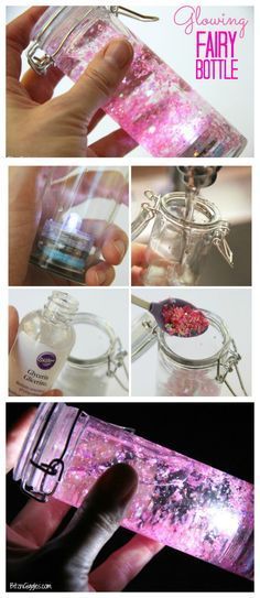 Glowing Fairy Bottle - A beautiful glittery, water-filled jar that illuminates and glows in the dark. A simple craft that mesmerizes both adults and children! Glowing Fairy, Jar Crafts, Kid Crafts, Crafts Projects, Cute Crafts, Cool Diy, Crafts To Do, Creative Crafts, Projects For Kids