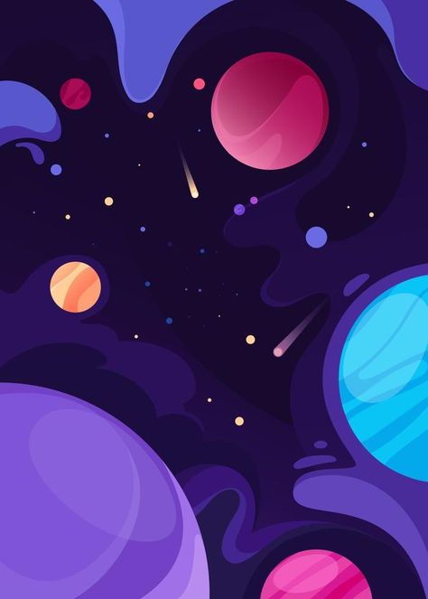 Poster with outer space. Space Exploration Illustration, Planet Vector, Space Icons, Outer Space Theme, Space Space, Notebook Cover Design, Galaxy Theme, Space Illustration, Space Backgrounds