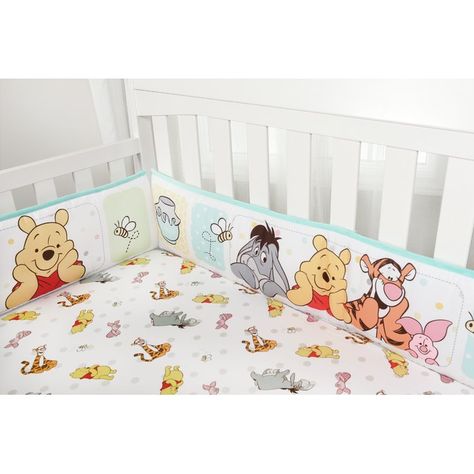 Winnie the Pooh 4 Piece Crib Bumper Set Winnie The Pooh Crib Bedding, Crib Set Up, Winnie The Pooh Nursery Ideas, Winnie The Pooh Crib, Winnie The Pooh Nursery Decor, Vintage Nursery Boy, Pooh Bebe, Crib Liners, Pooh Nursery