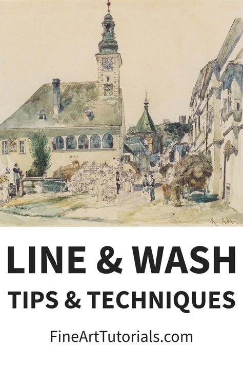 In this guide, discover tips and techniques for how to create line and wash paintings and get some ideas for art projects that use ink and watercolour in conjunction. #lineandwash #watercolorandink #watercolorpainting #watercolor #inkdrawing Line And Ink Watercolor, Ink And Watercolour Painting, Water Color And Pen Artwork, Water Colour And Ink Drawing, Ink And Watercolor Art Tutorial, Line Art And Watercolor, Pen And Wash Watercolour Tutorials, Ink And Wash Painting, Ink And Wash Drawings