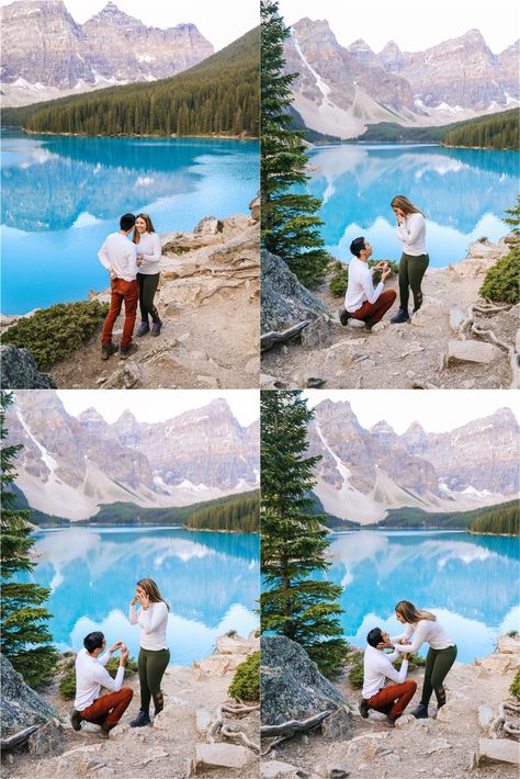 Proposal In Banff, Lake Louise Proposal, Banff Proposal, Lake Proposal, Proposal Locations, Lotus Photography, Lake Louise Canada, Lake Engagement Photos, Proposal Photoshoot