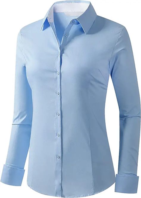 Amazon.com: FANCIER Button Down Shirts for Women Long Sleeve Regular Fit Simple Stretch Casual Dress Shirts for Women, Blue, Medium : Clothing, Shoes & Jewelry Dress Shirt Designs For Women, Formal Shirt Design For Women, Office Wear Shirts For Women, Corporate Blouses For Women, Corporate Shirts For Women, Smart Shirts Women, Blue Button Down Women, Office Shirts For Women, Light Blue Shirts Women