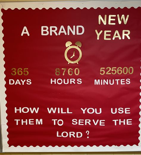 New Year Bulletin Boards For Church, New Years Church Bulletin Boards, January Bulletin Board Ideas For Church, Christmas Church Bulletin Boards, New Years Bulletin Boards For School, Fall Sunday School Bulletin Boards, Christian School Bulletin Boards, Fall Church Bulletin Boards, Catholic Bulletin Boards