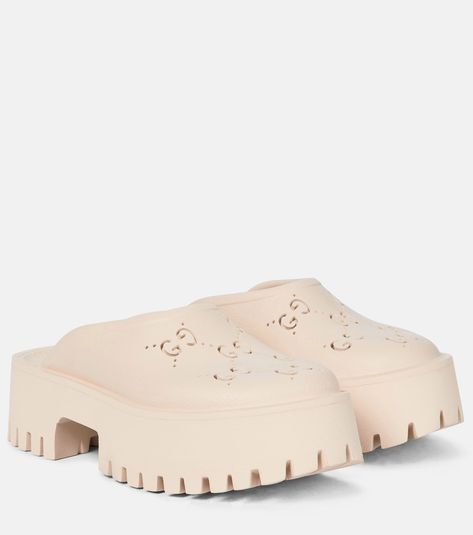 GG rubber clogs in white - Gucci | Mytheresa White Clogs, Rubber Clogs, Gucci Sandals, Platform Mules, Rubber Sandals, Sandal Platform, Buy Gucci, White Sandals, Women Sandals