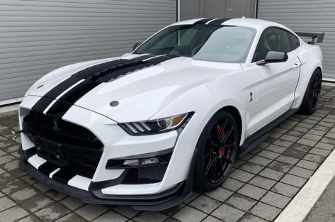 2020 Ford Mustang Shelby GT500 Carbon Fiber Track Pack (#L4231, Oxford White, black stripes) Black Mustang Gt, Mustang Stripes, Forgeline Wheels, Launch Control, Mustang Engine, Mustang Interior, Black Mustang, Mustang Gt500, Custom Car Interior